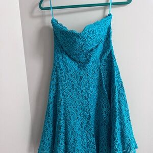 JUN & IVY Turquoise Lace Strapless Dress, Size L